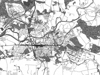 Fototapeta premium Minimalist monochrome city map of Pardubice, Czechia, illustrated with urban detail.