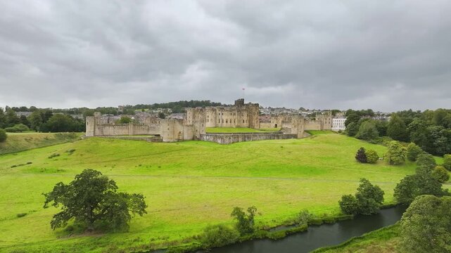 Alnwick Castle from a drone, Alnwick, Northumberland, England
