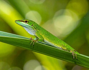 Fototapeta premium Green lizard on a leaf