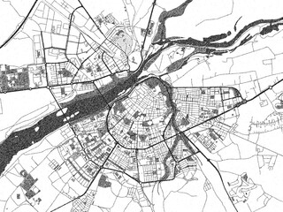 Fototapeta premium Sketch-style black and white map of Badajoz, Spain, perfect for illustration and wall art.