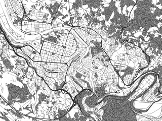 Naklejka premium Minimalist monochrome city map of Bilbao, Spain, illustrated with urban detail.