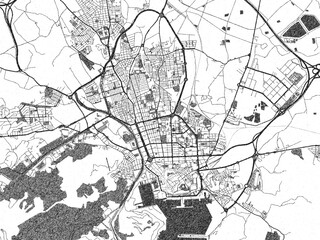 Naklejka premium Monochrome hand-drawn map of Cartagena, Spain, ideal for decorative and editorial use.