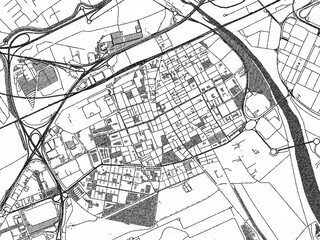 Naklejka premium Sketch-style black and white map of El Prat de Llobregat, Spain, perfect for illustration and wall art.