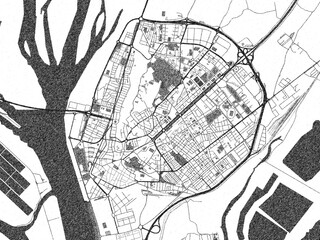 Obraz premium City map illustration of Huelva, Spain, rendered in black and white sketch style.