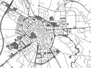 Obraz premium Decorative monochrome illustration of Huesca, Spain, showing its detailed grid.