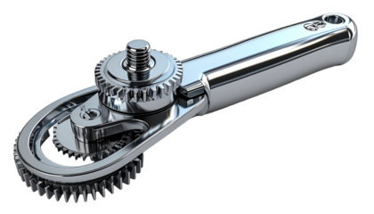 Polished metal tool with intricate gears