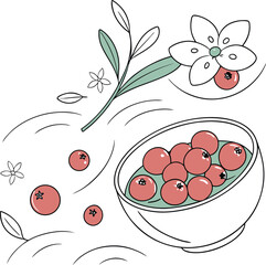 A colorful cartoon illustration of a fresh ripe strawberry with a leaf on a sweet dessert