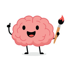a happy brain character holding a paintbrush.