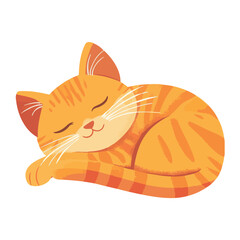 Cute orange tabby cat curled up asleep
