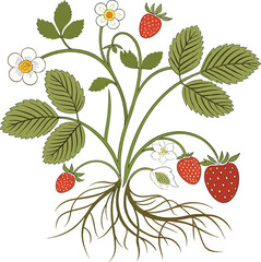 Wild red berries on a branch with lush green leaves