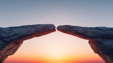 Business Growth Scaling Vision Concept, Through rocky mountain arch glowing sunset brings business vision for growth scaling with stunning natural