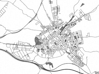 Naklejka premium Black and white cartographic illustration of Linares, Spain, in hand-drawn sketch form.