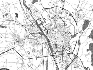 Detailed black and white map of Leon, Spain, in artistic sketch style.