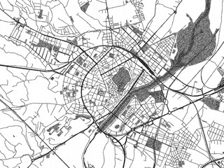 Naklejka premium Poster-ready black and white illustration map of Lleida, Spain, detailed and artistic.