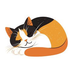 vector cartoon Cute calico cat curled up asleep