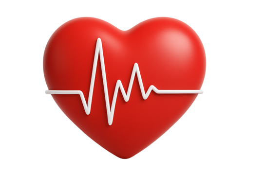 Heart pulse with heartbeat on heart isolated on transparent background