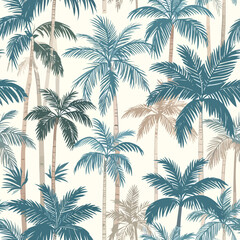 Fototapeta premium Tropical palm trees pattern on white background, summer vibes.