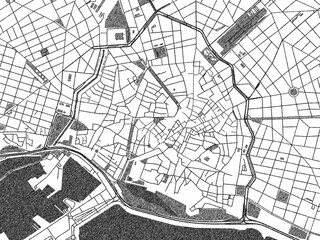 Naklejka premium Detailed black and white map of Palma de Mallorca Centro, Spain, in artistic sketch style.