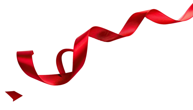 Red ribbon swirls against black