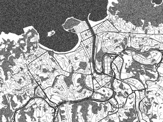 Obraz premium Minimal poster-style map of San Sebastian, Spain, hand-drawn in monochrome.