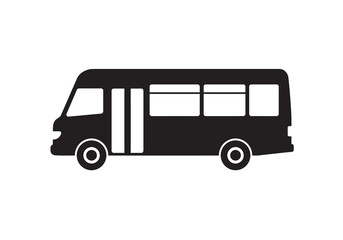 A black minibus with two white doors and four windows rendered in silhouette against a plain white background