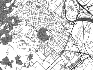Naklejka premium Black and white cartographic illustration of Sant Boi de Llobregat, Spain, in hand-drawn sketch form.