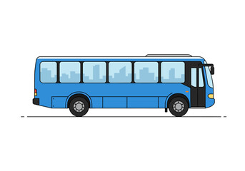 Blue bus side view on a white background
