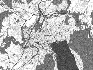 Monochrome sketch map of Annecy, France, ideal for posters, prints, and travel design.