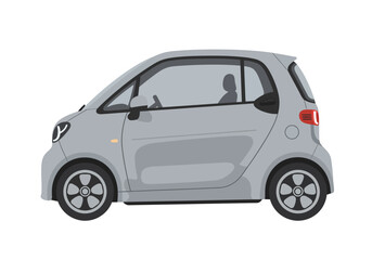 Silver compact car with black wheels passenger visible through window