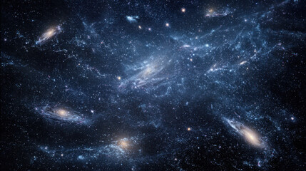 Naklejka premium Expansive night sky filled with colorful galaxies, stars, and deep space elements creating a vibrant cosmic landscape, illustrating the wonders of the universe and astronomy.