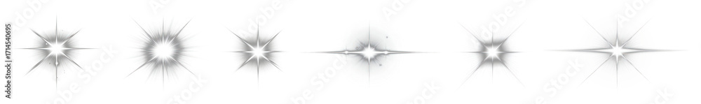 Poster png sparkling stars in sequence, element set on transparent background