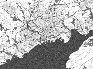 Illustrated map of Brest, France, in black and white hand-drawn digital style.