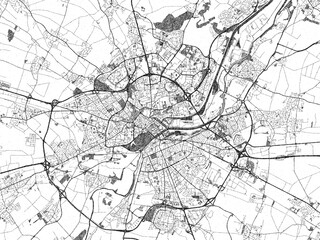 Hand-drawn black and white city map of Caen, France, ready for wall art or editorial projects.