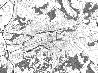 Hand-drawn style black and white city map of Brive-la-Gaillarde, France, with detailed streets and textures.