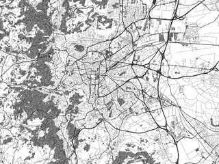 Poster-style sketch map of Clermont-Ferrand, France, designed in artistic monochrome.