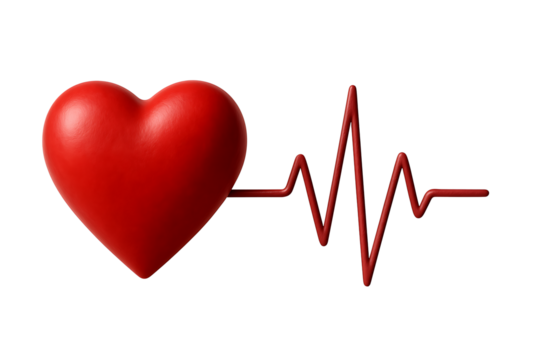 Red heartbeat signal with heart isolated on transparent background