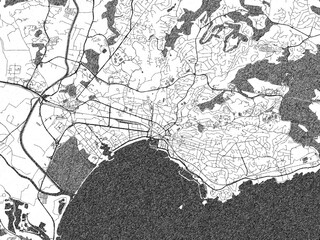 Fototapeta premium Black and white cartographic illustration of Frejus, France, in hand-drawn sketch form.