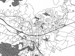 Naklejka premium Decorative black and white map of Hyeres, France, rendered in sketch-like style.