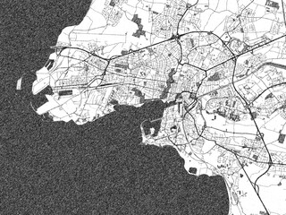 Black and white map poster of La Rochelle, France, illustrated in hand-drawn style.