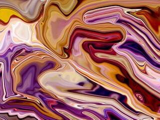 Colorful abstract painting with flowing swirls in shades of purple, red, yellow, and brown.