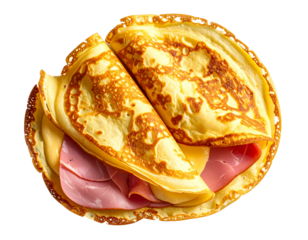 Savory Crêpes Bretonne with Ham and Cheese, Top-Down View, isolated
