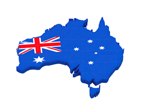 3D map of Australia with flag