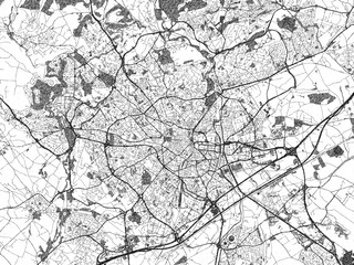 Stylized black and white urban map of Montpellier, France, hand-drawn for decor and creative use.