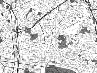 Naklejka premium Illustrated city map of Montreuil, France, in black and white, showing roads and textures.