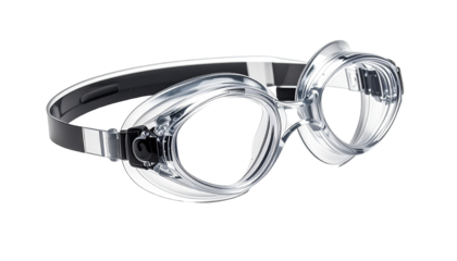 Clear swimming goggles, angled view