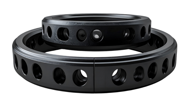 Two concentric rings, black, with numerous circular openings, suggesting cameras or sensors