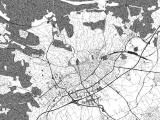 Fototapeta premium Decorative black and white map of Nimes, France, rendered in sketch-like style.
