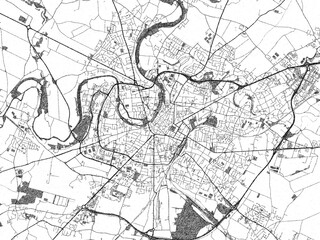 Obraz premium Black and white illustrated map of Niort, France, with streets, rivers, and neighborhoods.