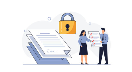 Document security and compliance review illustration for data protection vector illustration