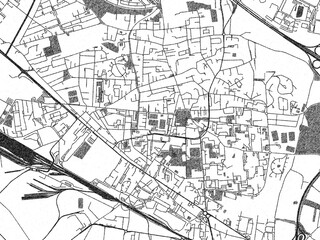 Illustrated city map of Saint-Priest, France, in black and white, showing roads and textures.